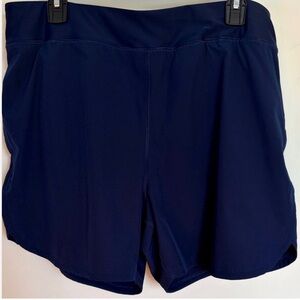 Lands’ End Women’s Navy Blue Swim Shorts Size L 14–16 Lined Pull On
